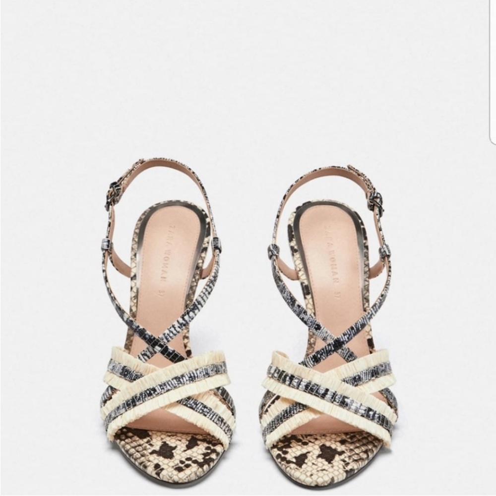 Zara Snakeskin Strappy Heels - Cream and Black - Picture 8 of 15